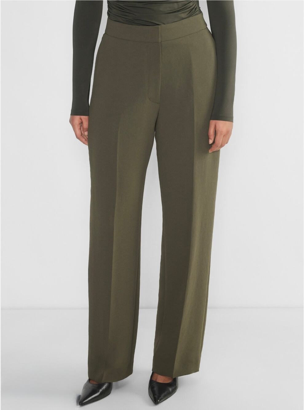 Aritzia Women's Dark Olive Green The Limitless Crepette Wide Leg Pants Size 4